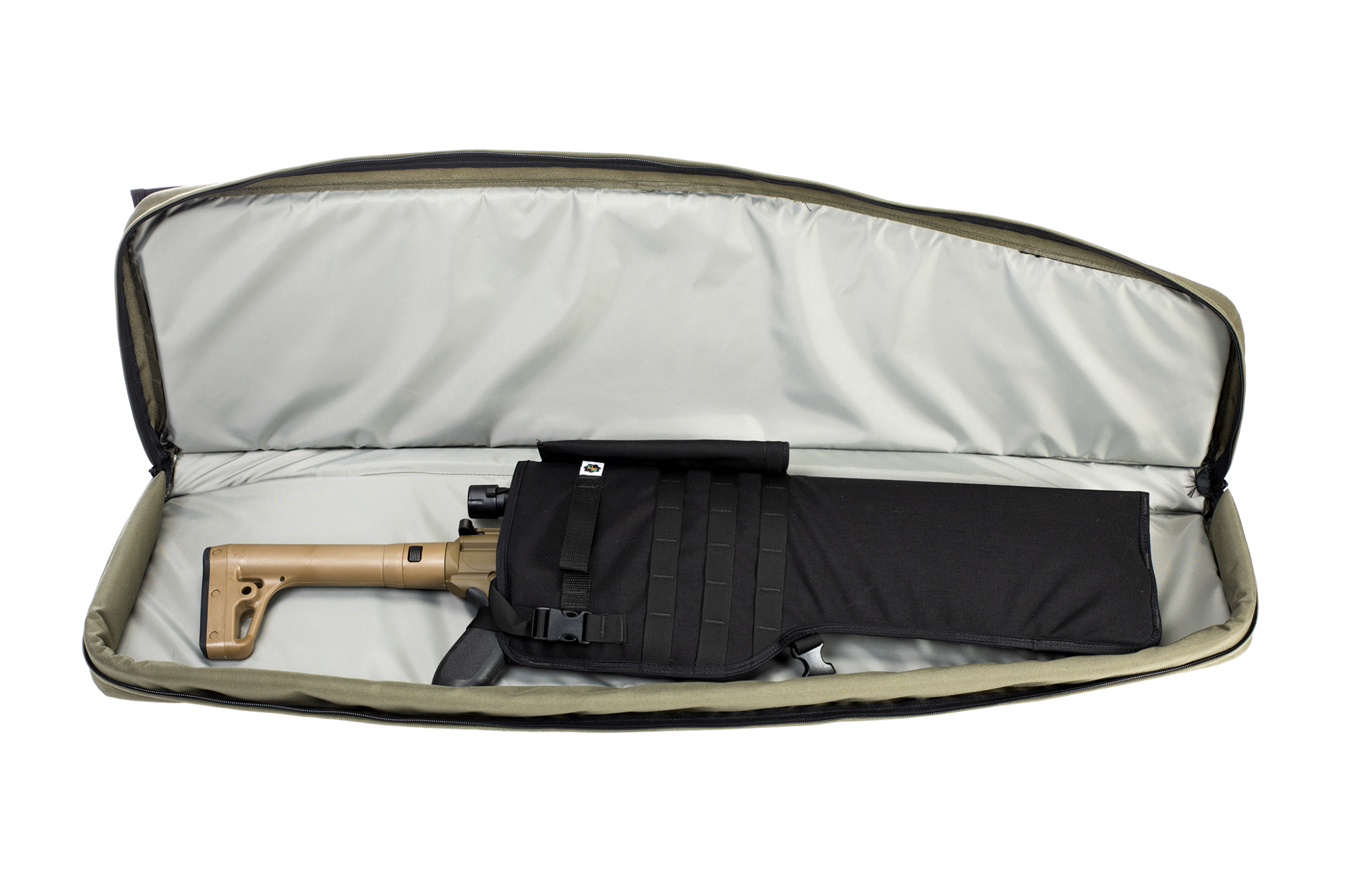 S3 Long Gun Rifle Travel Case in green to show rifle with scabbard