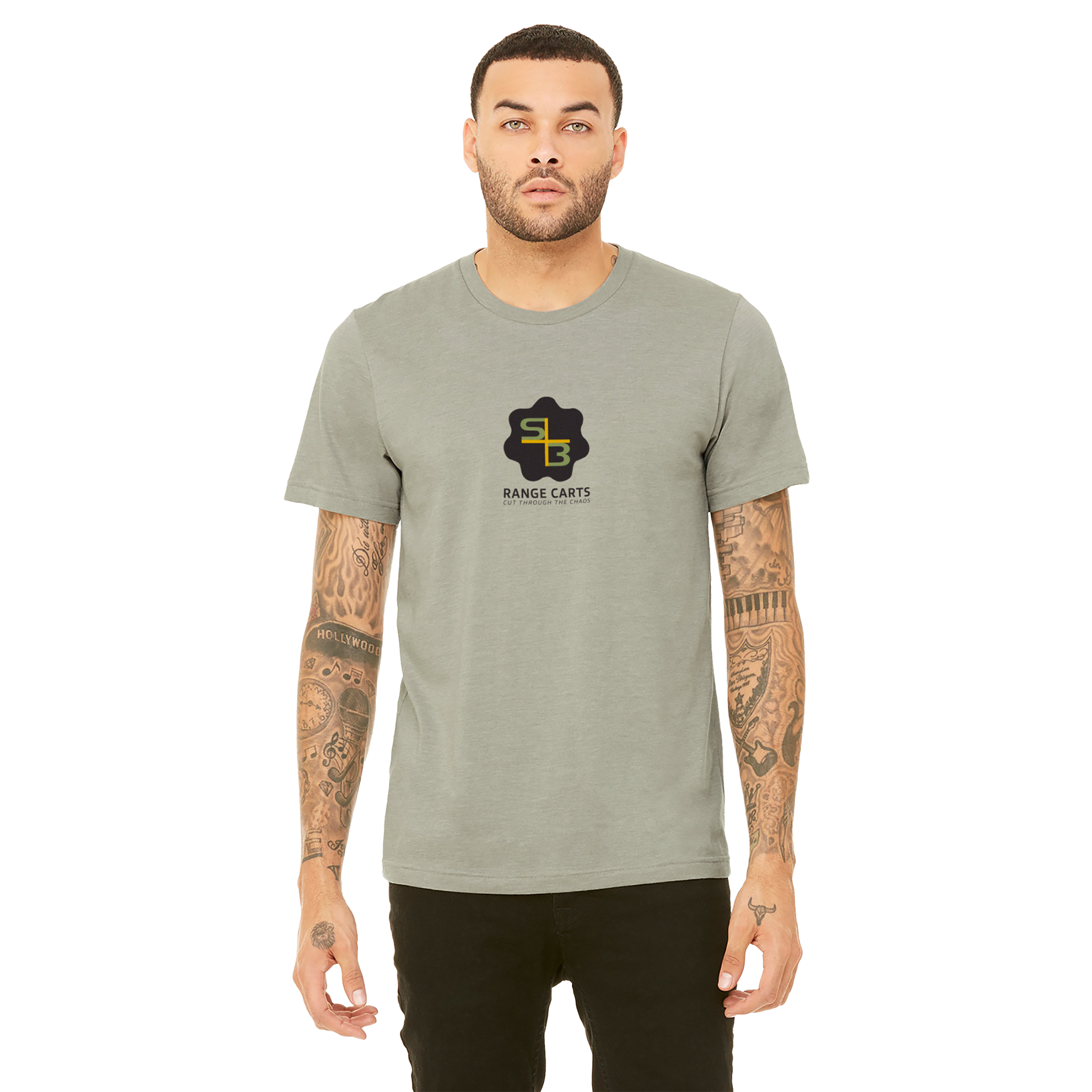 S3 Range Carts Unisex T-Shirt displayed on model, front