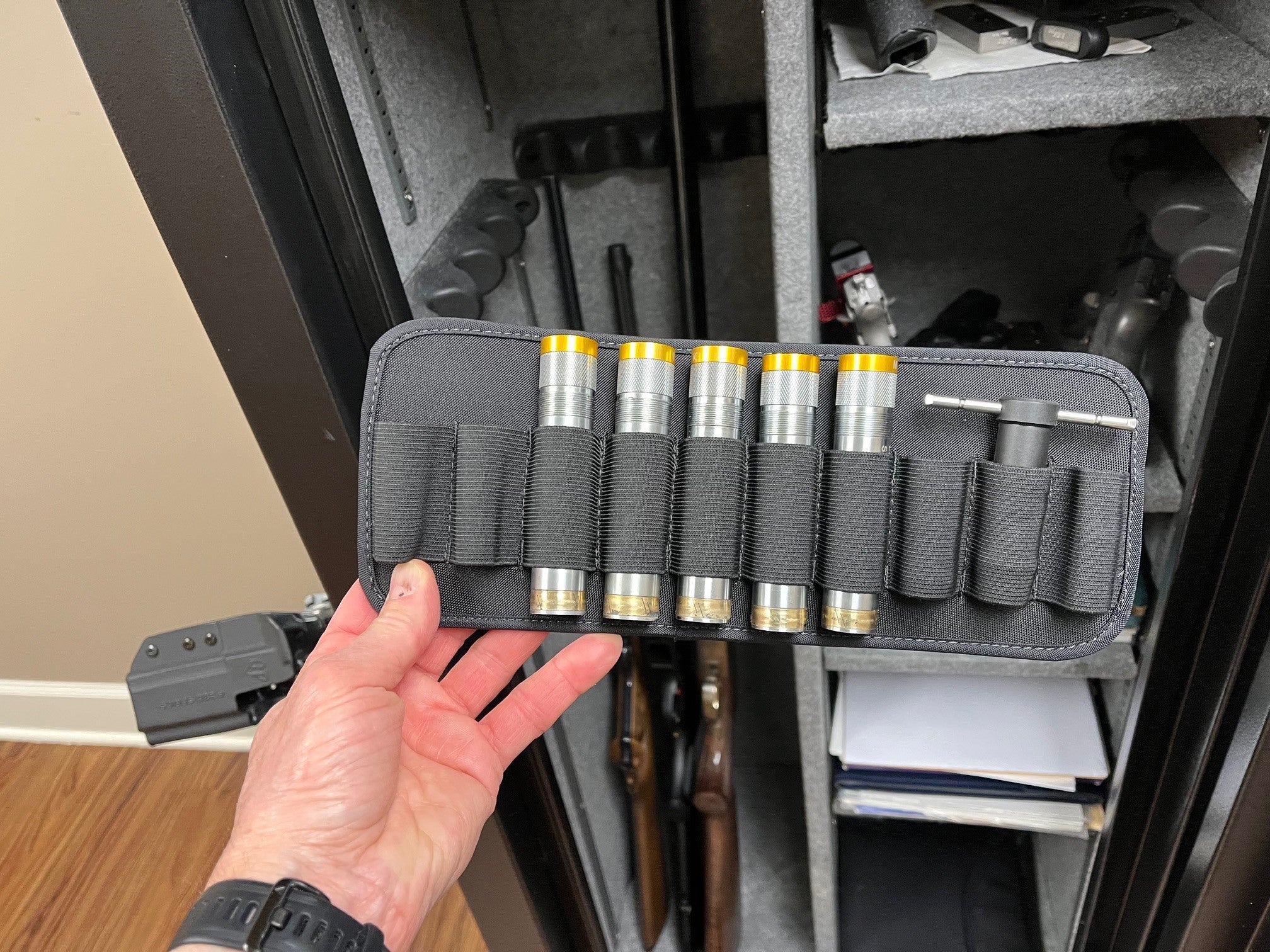 Shotgun panel being held for display