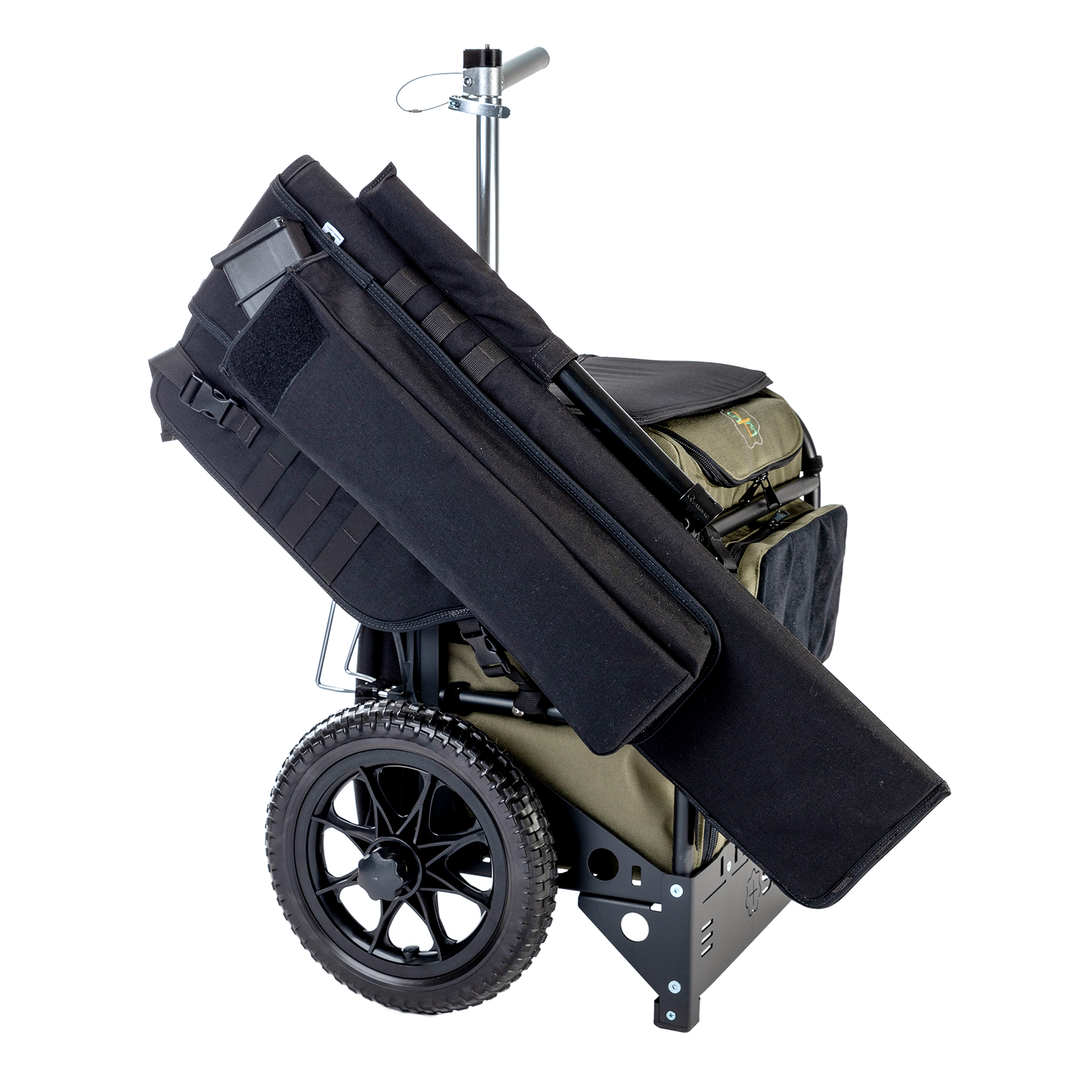 Extra Long Rifle / Shotgun Scabbard displayed on the S3 Range Cart with optional mag pouch open