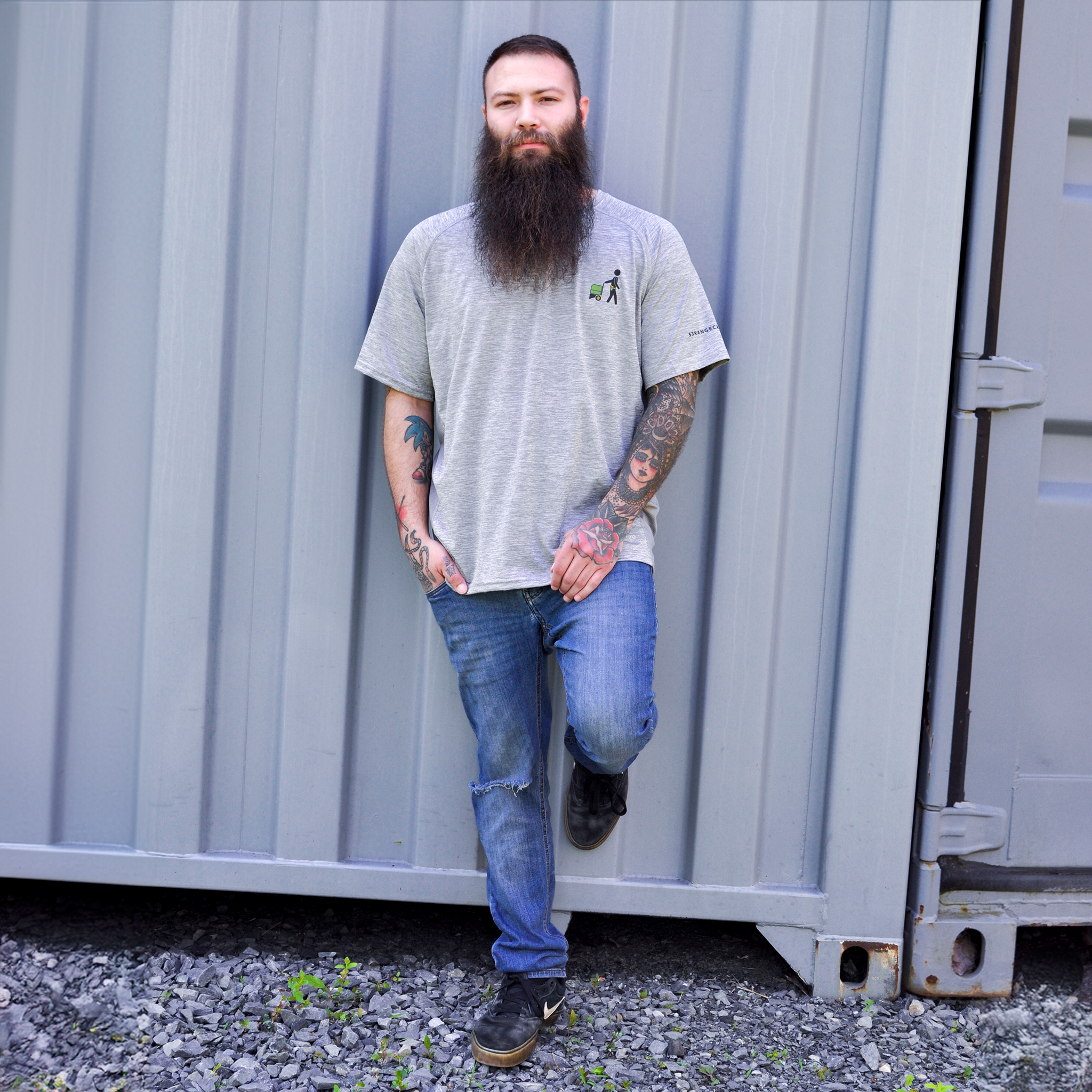 Men's S3 Performance Tee With Coolcore® gray front view displayed on model