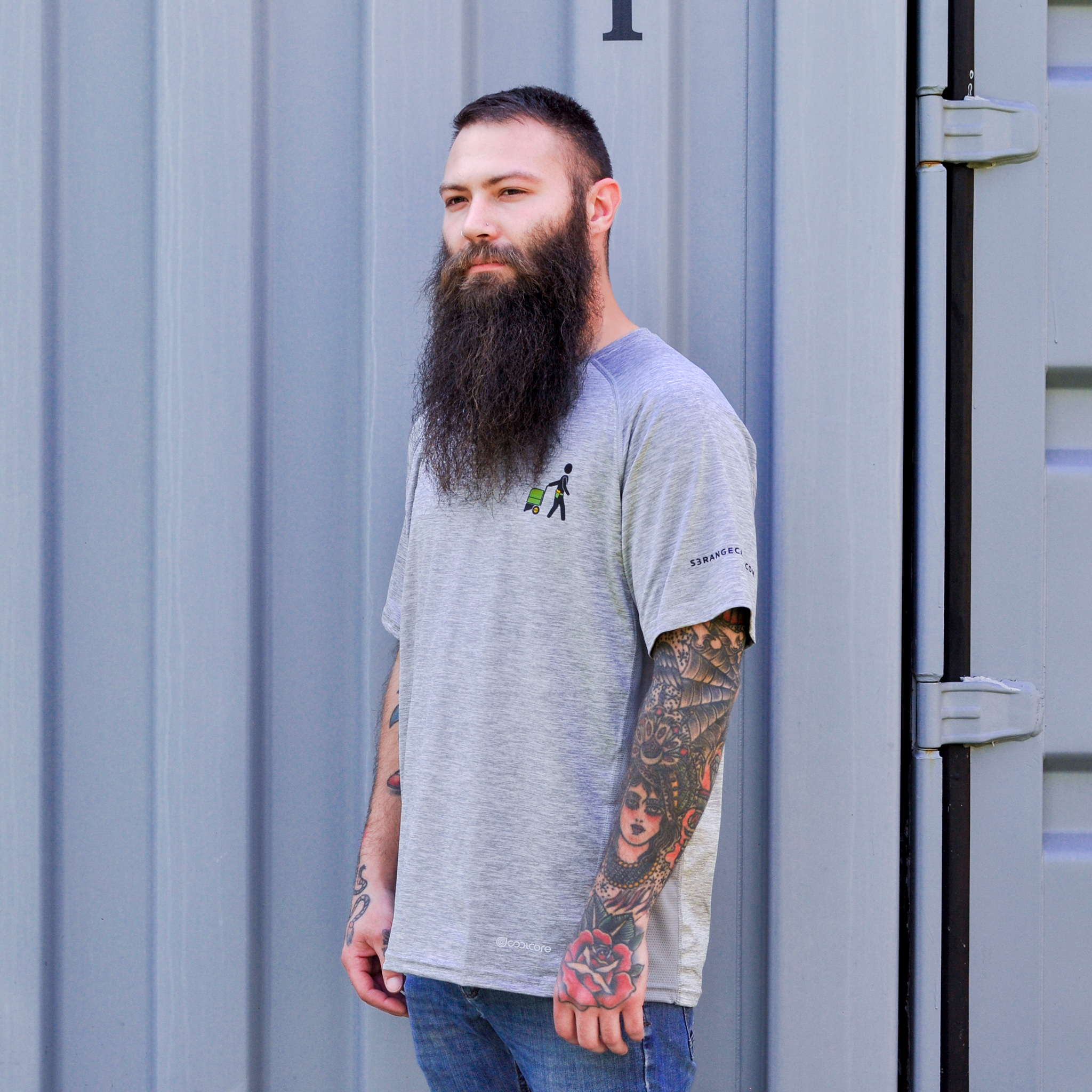 Men's S3 Performance Tee With Coolcore® gray side view displayed on model