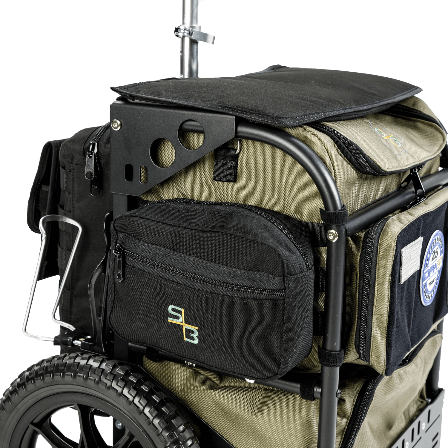 Molle side pouch displayed on green S3 Range Cart System