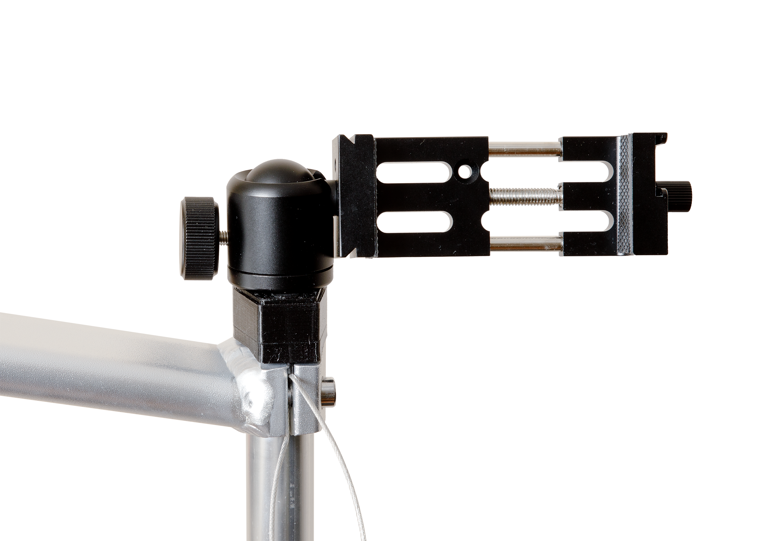 Close up of the s3 cell phone mount for gun carts displaying the holder without a phone