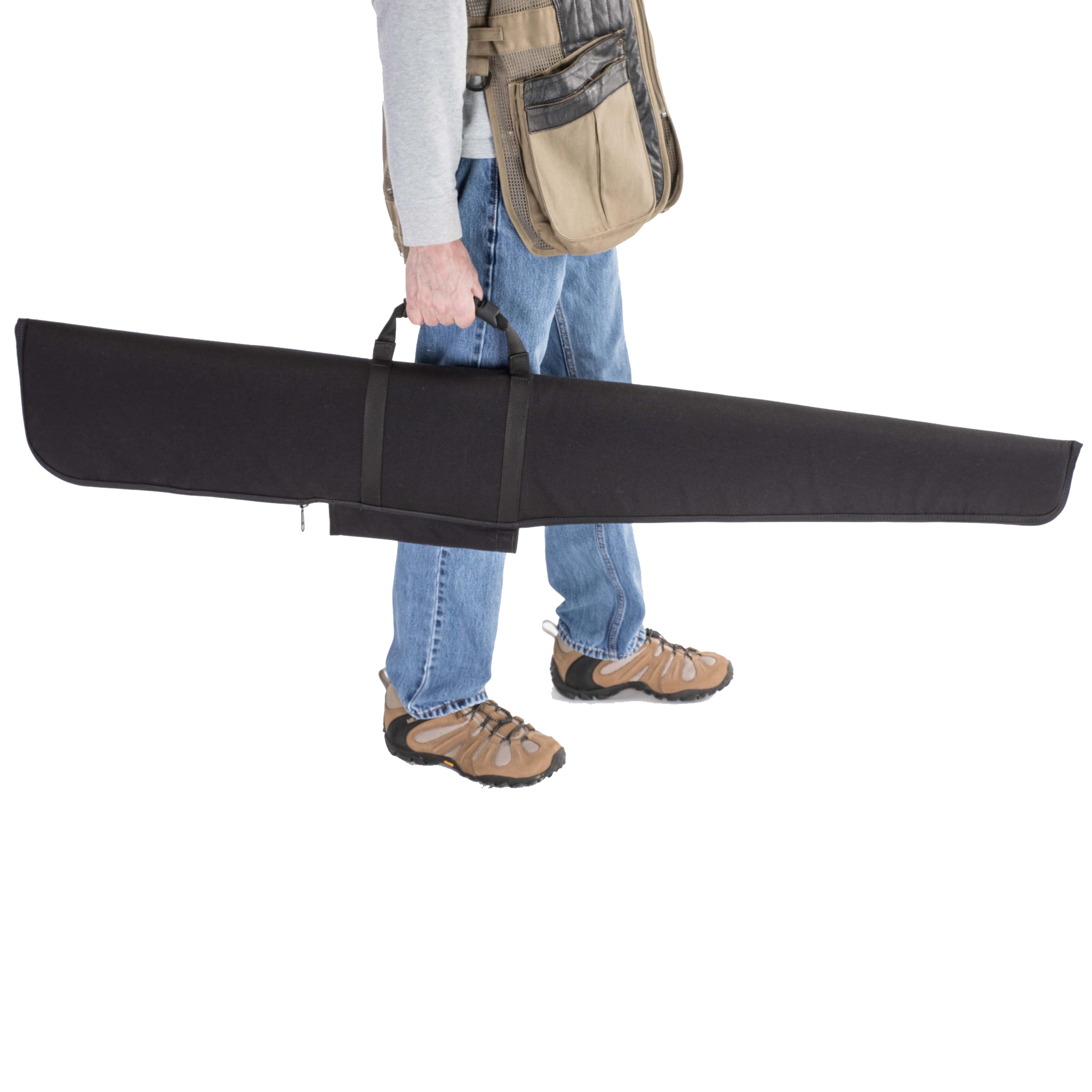 Shotgun sleeve carried at a man's side